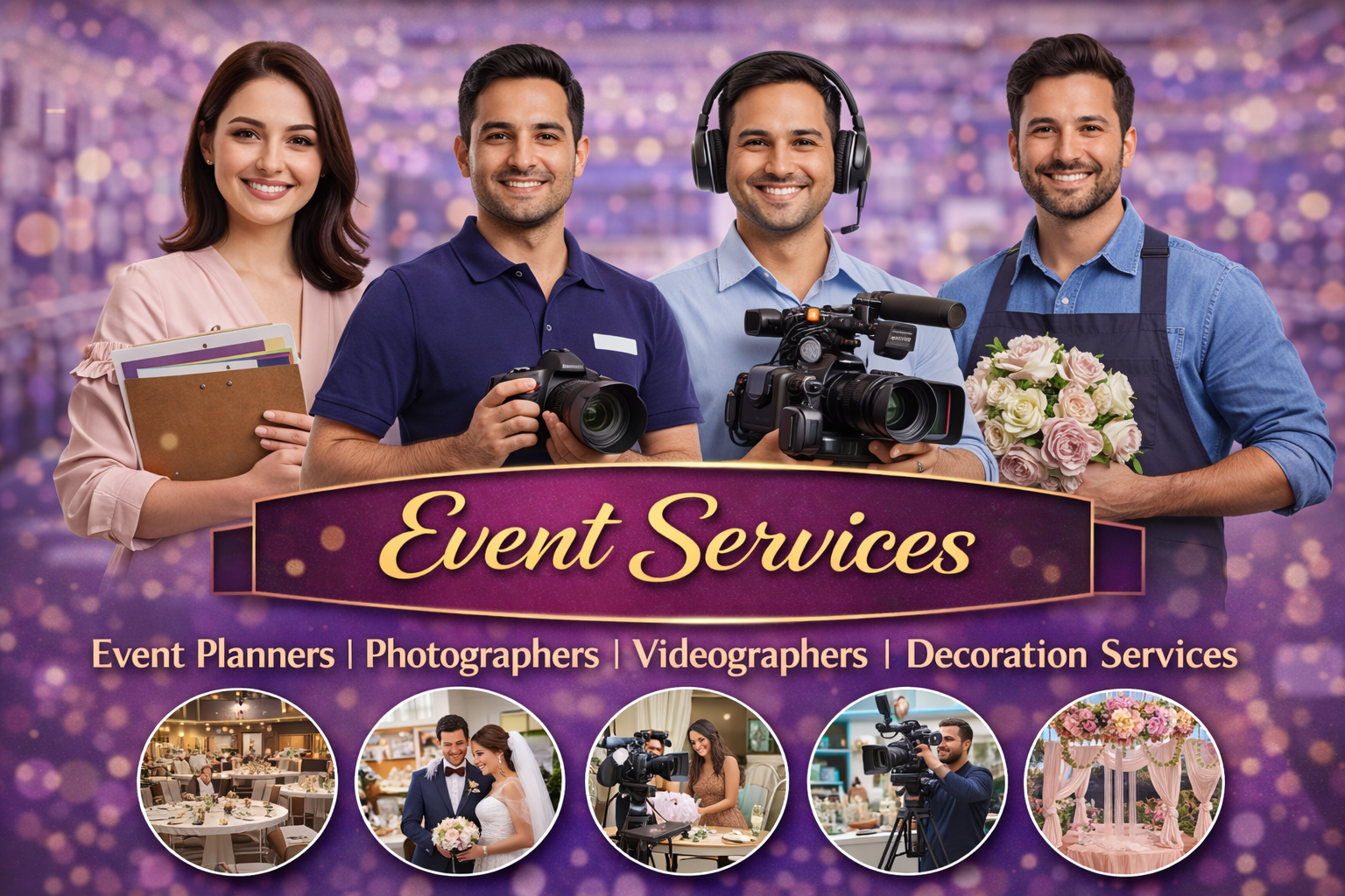 Event services like photographers, decorators, planners